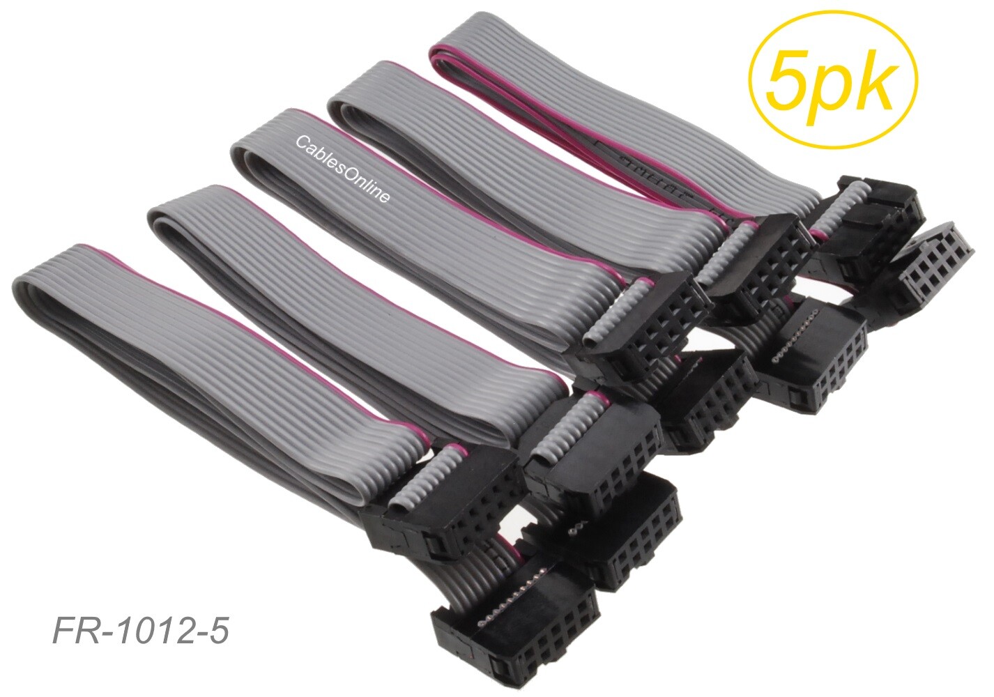 5-Pack 1ft. (2×5) Female to Female 2.54mm-Pitch 10-wire IDC Flat Ribbon Cables