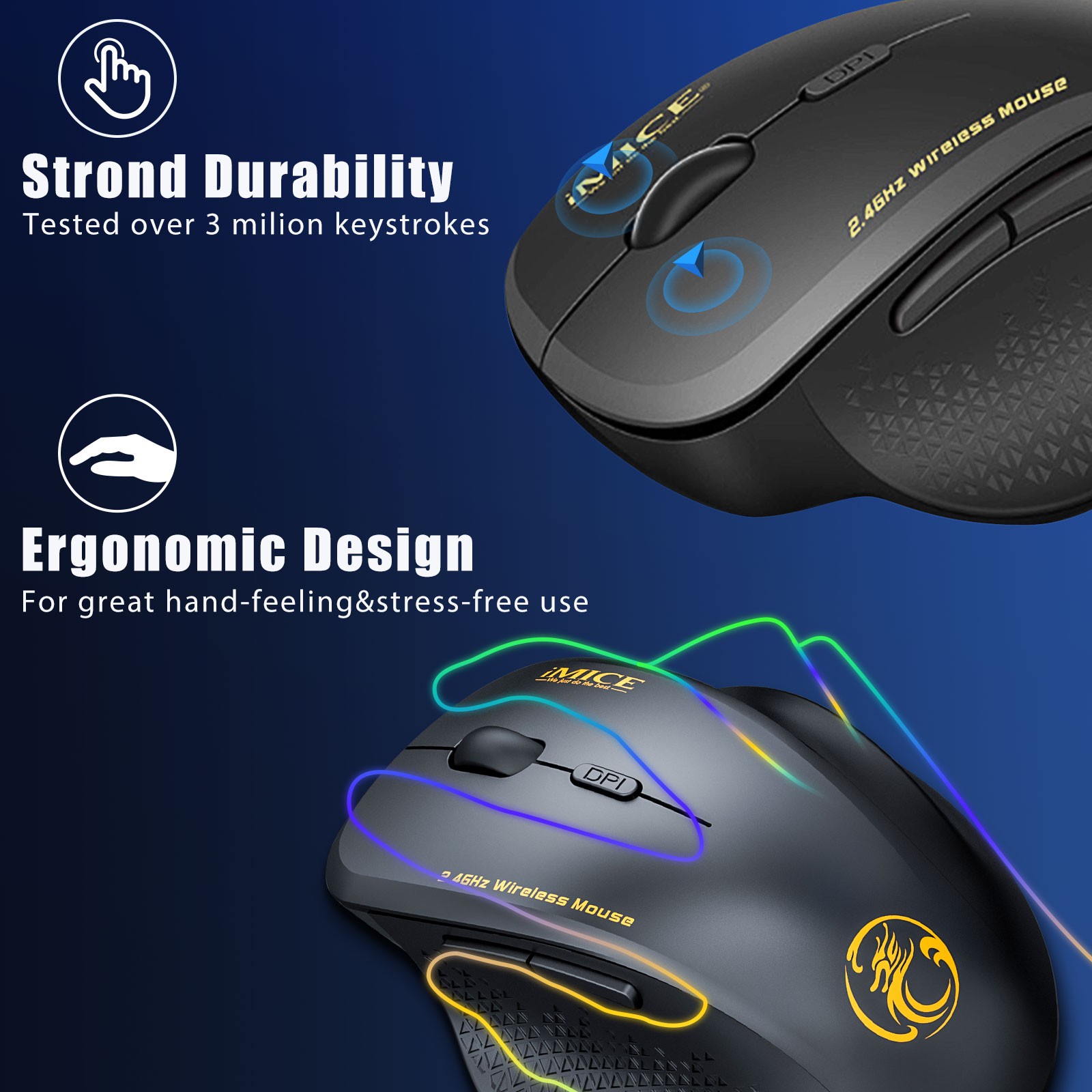 2.4GHz Wireless Optical Mice PC Gaming Mouse 6 Buttons & USB Receiver for Laptop