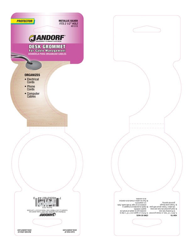 Jandorf 61618 Silver Polystyrene Plastic 2-1/2 in. Cutout Hole Computer Grommet