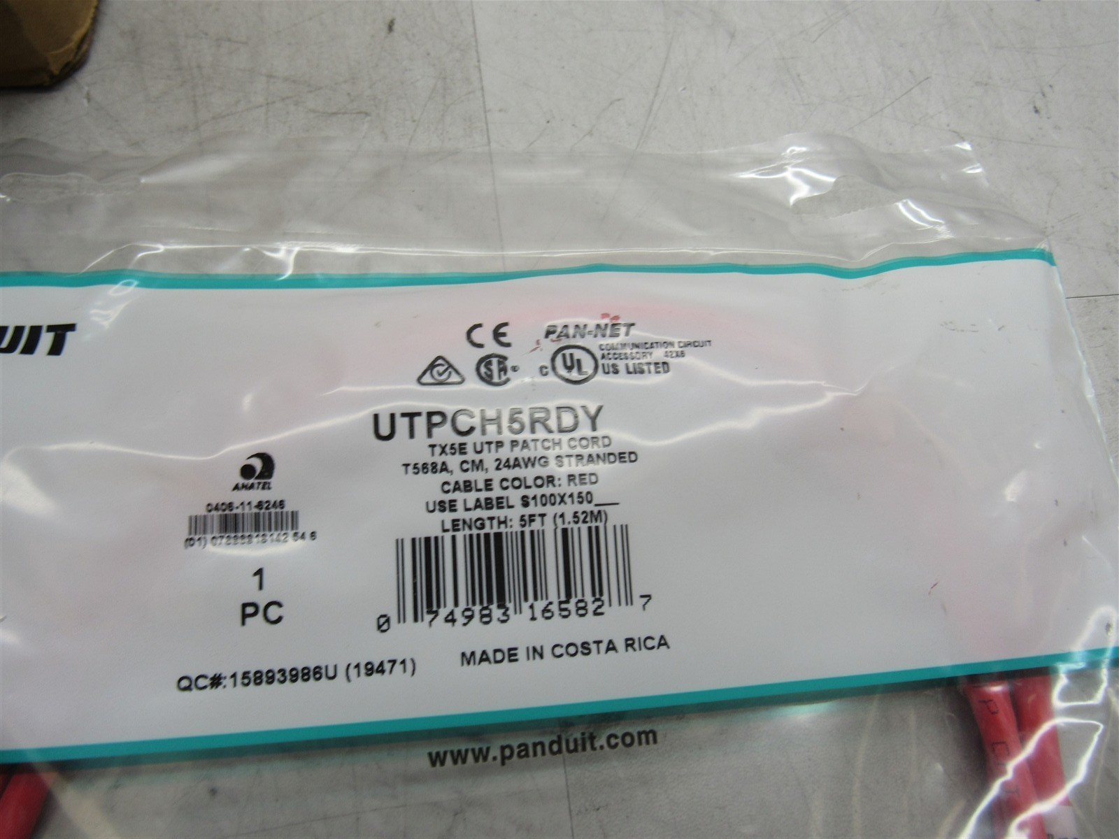 100 LOT NEW Panduit 5ft CAT5e Mixed Color Patch Cable RJ-45 UTPCH5GYY UTPCH5RDY