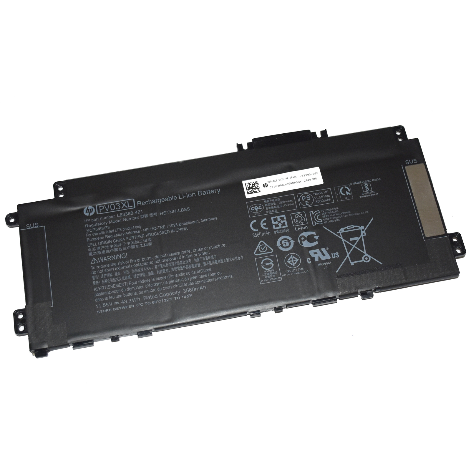 HP PV03XL 3560mAh 43.3Wh 11.55V Li-ion Laptop Battery HSTNN-LB8S