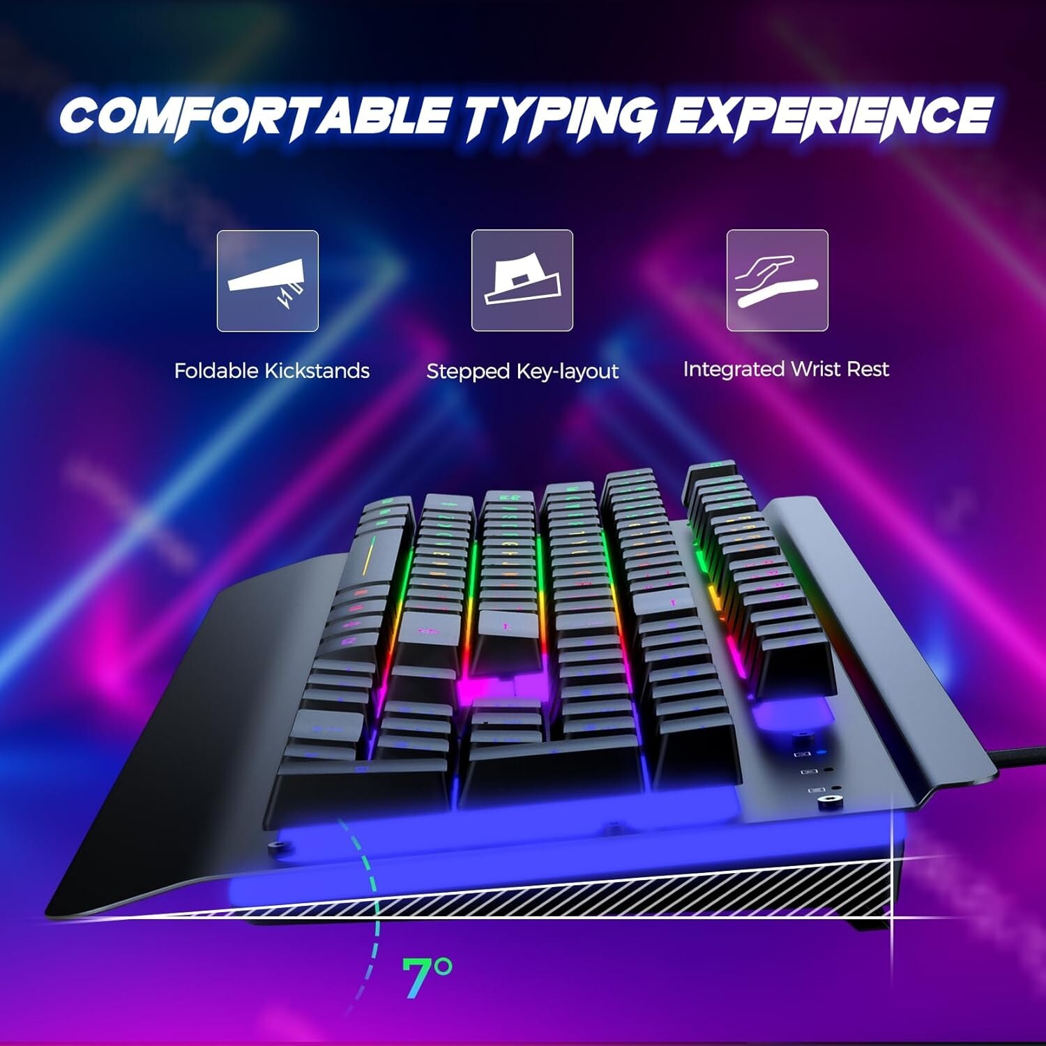 Large Print Backlit Keyboard, Wired USB Lighted Computer Keyboard with 7-Color