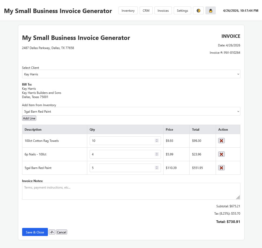 Universal O.S. – Small Business Invoice Generator, CRM and Inventory Management