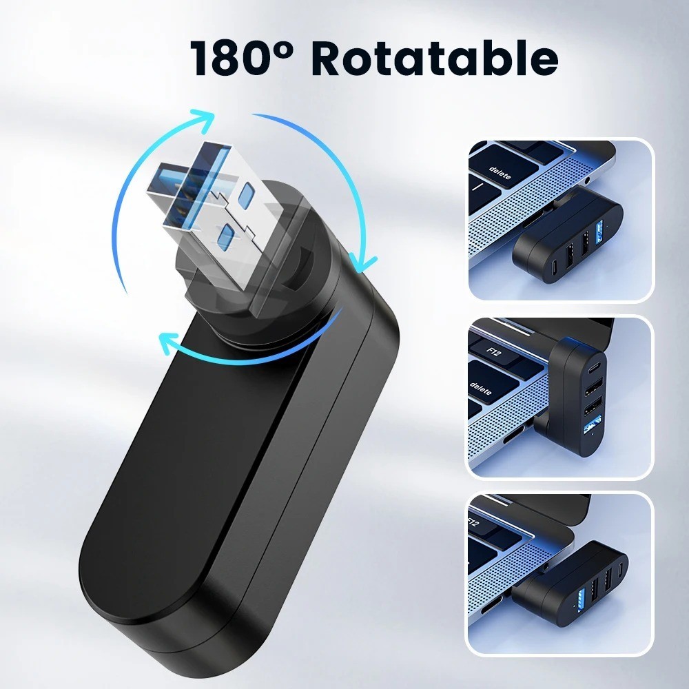 1pcs USB 3.0/2.0 Hub 4-Port: Rotatable Type-C High Speed Data Splitter Adapter