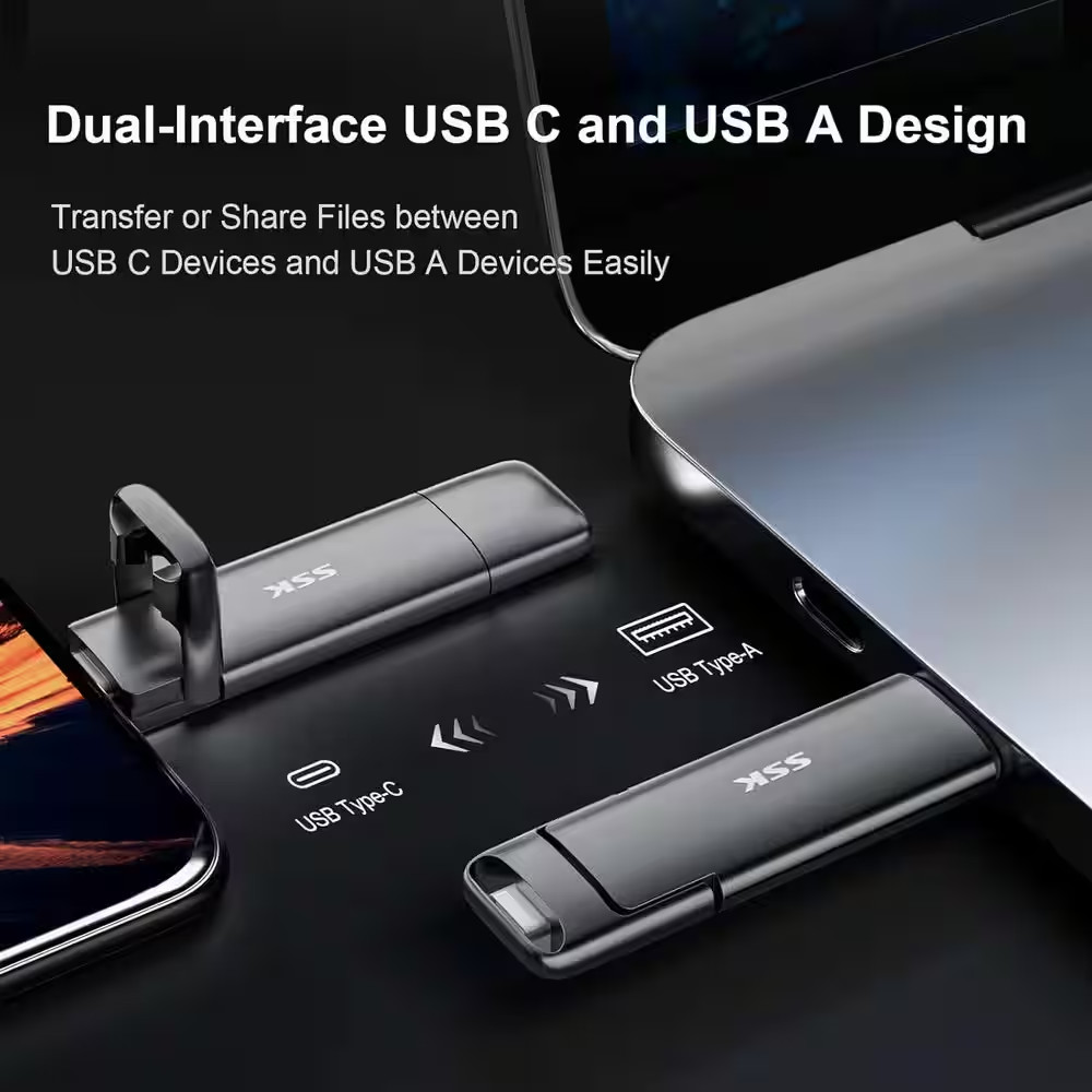 2TB USB Drive External SSD 550Mb/S 2In1 Dual Drive USB Type C+ Solid State Thumb