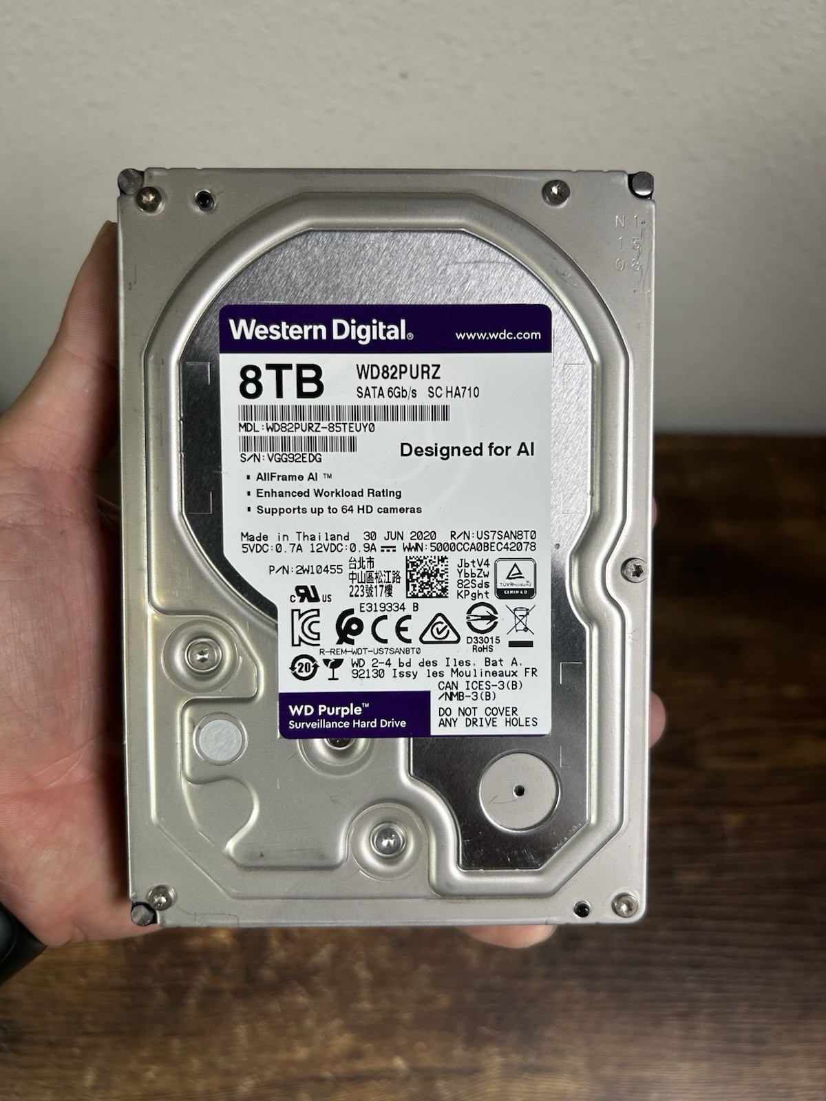 Western Digital Purple 8TB Internal Desktop Surveillance Hard Drive (WD82PURZ)
