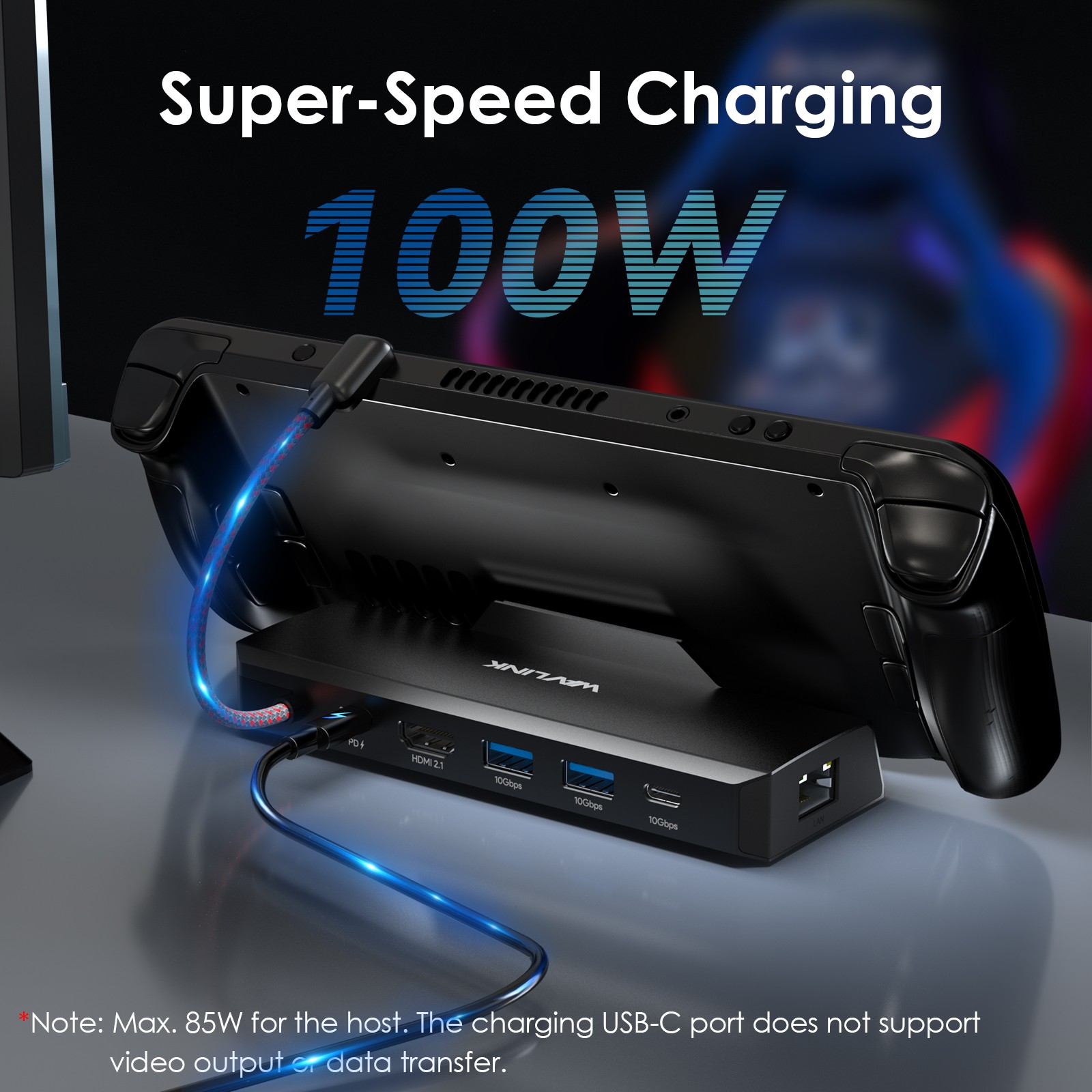 Steam Deck Dock Docking Station for Steam Deck/ROG Ally 4K@144Hz HDMI 2.1 100WPD