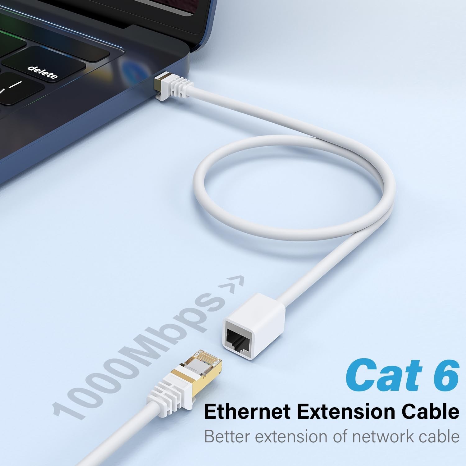 J&D Ethernet Extension Cable (1-Pack), RJ45 Cords Shielded Male to Female Cat 6
