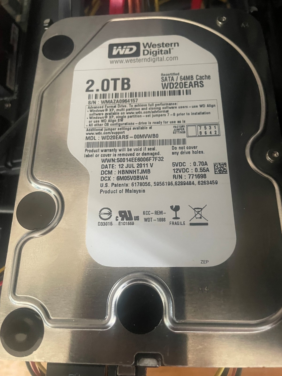Western Digital WD Green WD20EZRX 2 TB 3.5 in SATA III Desktop Hard Drive