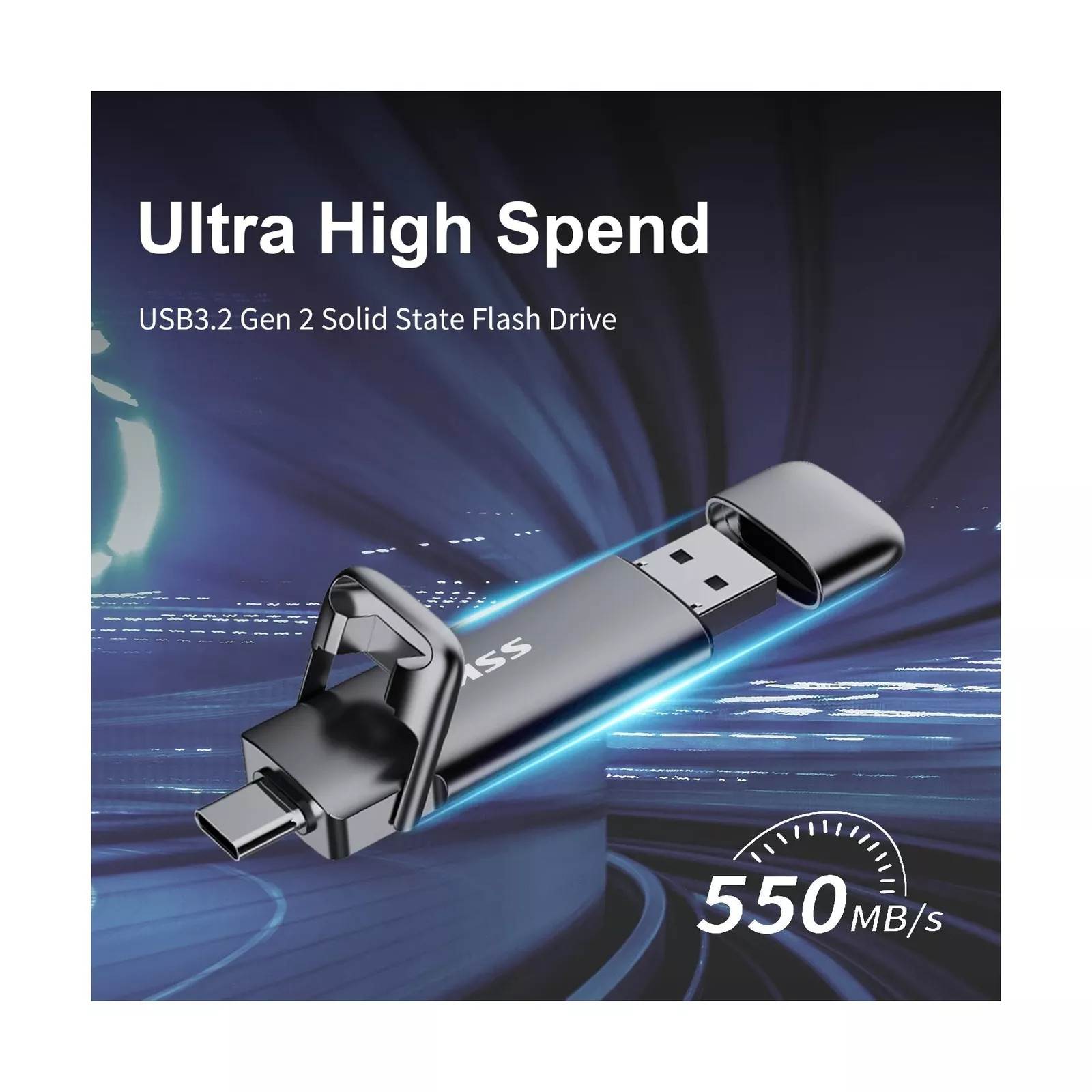 SSK USB Drive, External SSD USB Fast 550MB/s 2-in-1 Dual Drive USB Type C+ USB