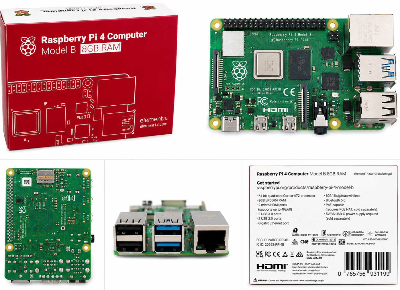 Raspberry Pi 4 Model B 8GB RAM Single Board Computer New Genuine In Box