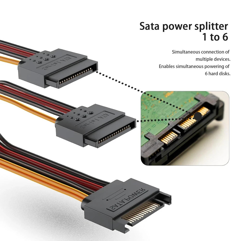 3-Pack 15 Pin SATA Power Splitter Cable, 8 Inch Sata Male to 2X Female Cable for