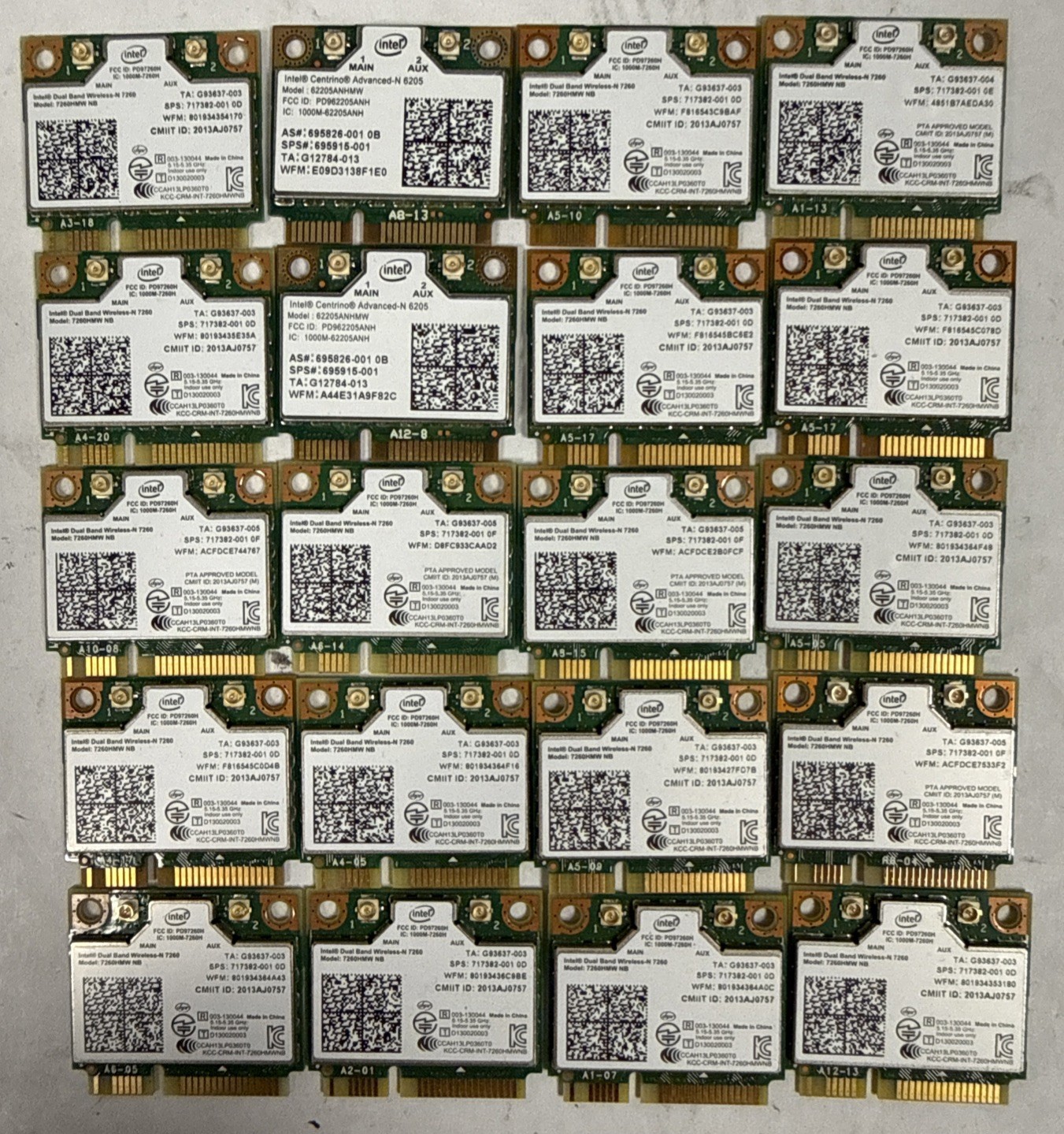 Lot of 20, Intel Dual Band Wireless 7260 (7260HMW NB) Wireless Card