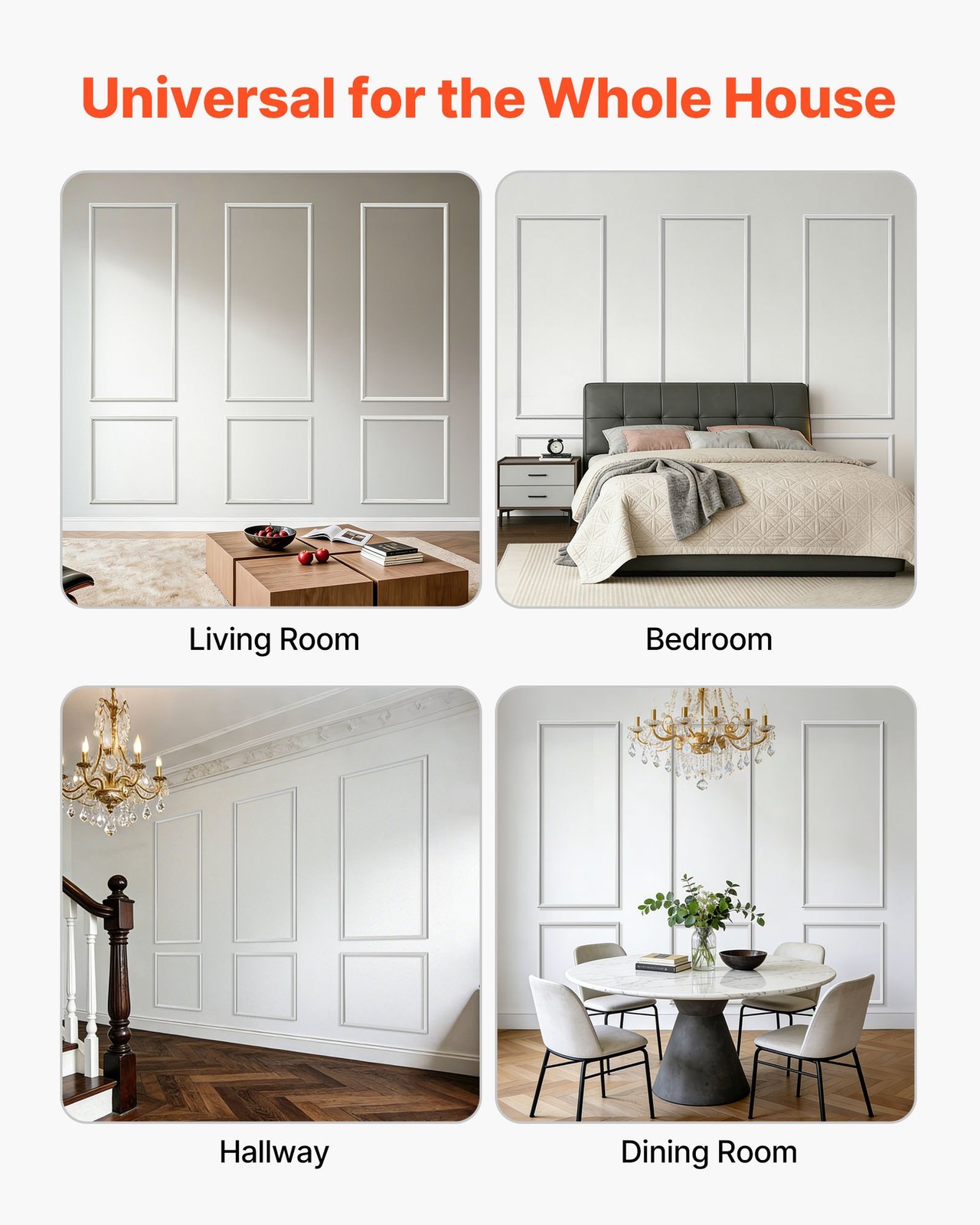 Wall Molding 3 Pack, Wainscoting Panels Kit, Lightweight Paintable Polystyrene,