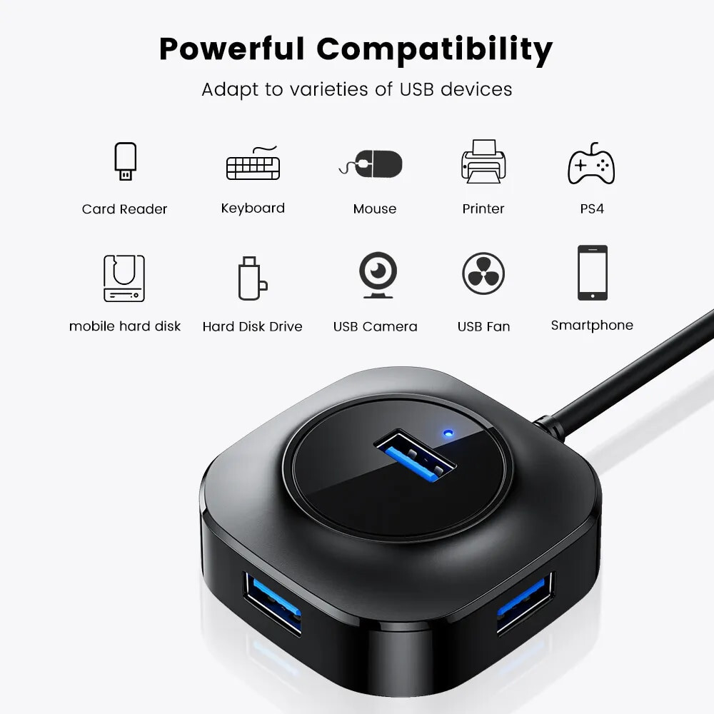 USB 3.0 Hub Multi USB Splitter Adapter 4 Port USB-Hub Expander For PC Mac Laptop
