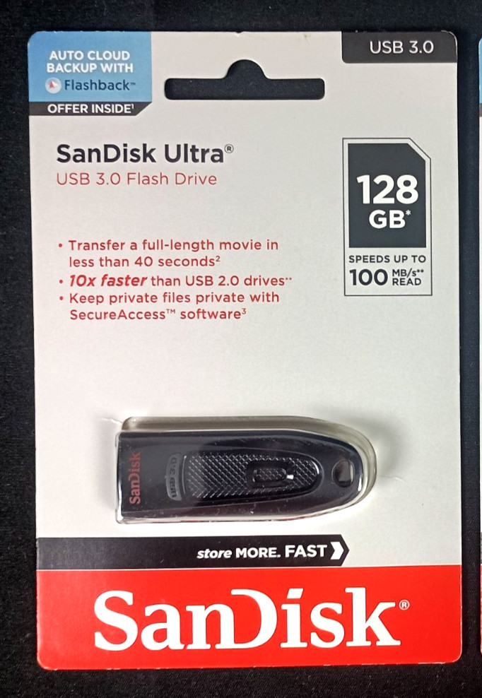 SanDisk 128GB Ultra USB 3.0 Flash Drive Black (SDCZ48-128G-A46) New in Package