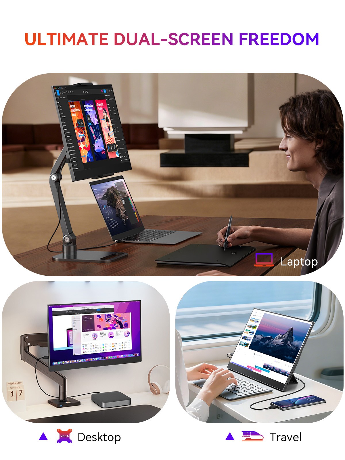 UPERFECT 15.6″ Portbale QLED Monitor 1920*1080 Second Screen 500 Nits For Laptop