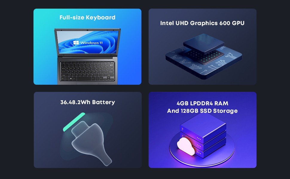 CHUWI- 11.6″ Laptop – Intel Celeron 2.8GH- 4GB Memory – 128GB SSD-Mini HD Gray