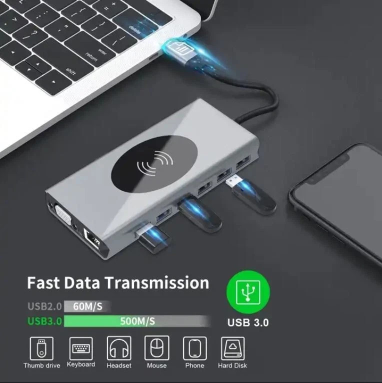 15 in 1 USB C Multiport Adapter Hub MacBook Pro Air HDMI 4K 3.0 Wireless Charger