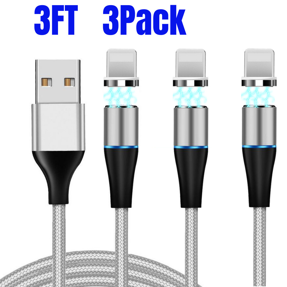 3Pack 3FT Magnetic Fast Charging Cable USB Charger Adapter Cord for iPhone iPad