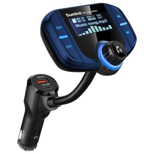 2026 Upgraded Wirelesstooth Car Adapter FM Transmitter, 1.7” LCD Blue PD