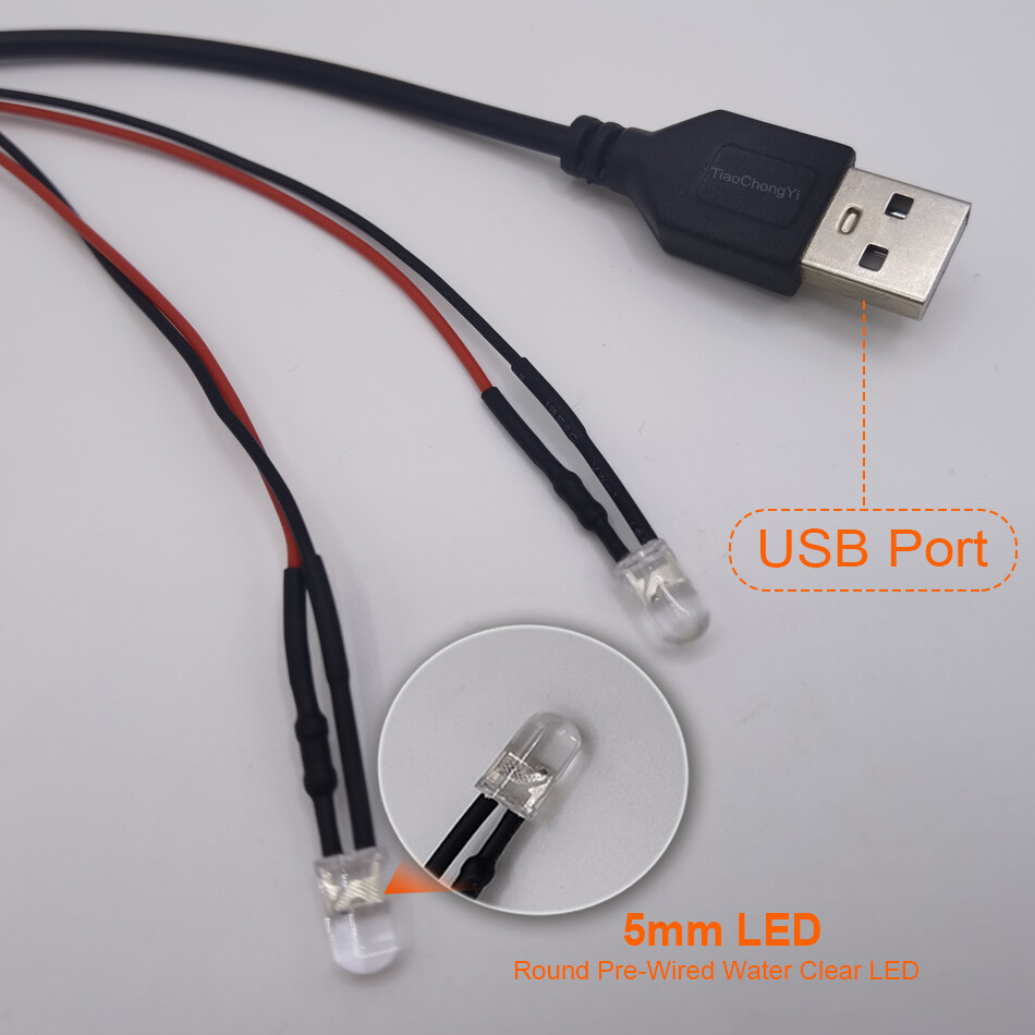 DC5V USB Port with 5mm Pre-wired Round LED Light string light-emitting diode DIY