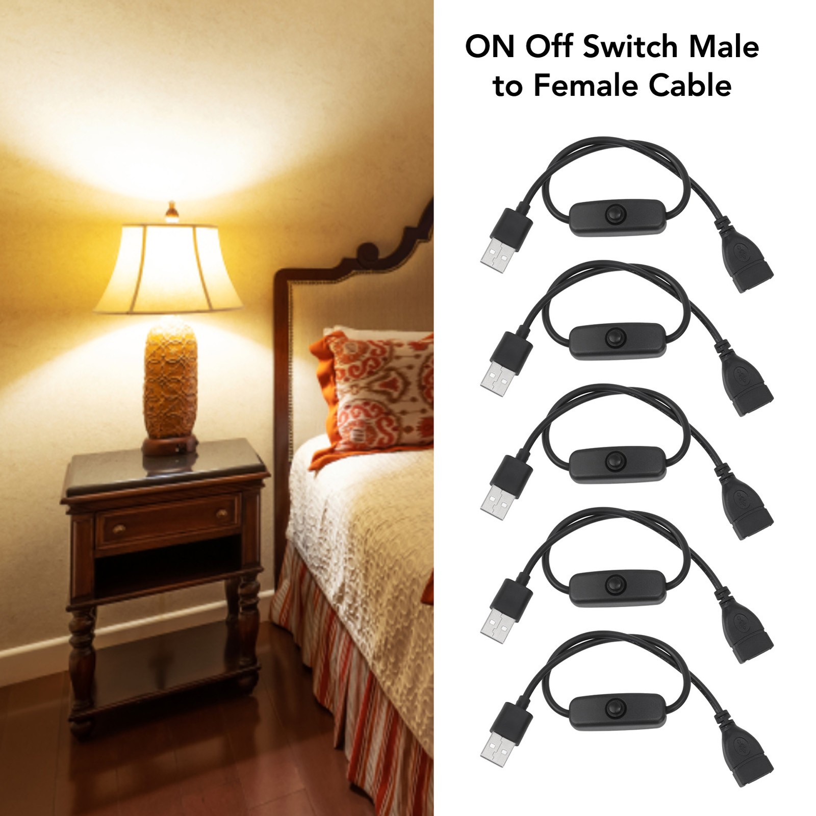 NEW 5PCS USB Extension Cable With ON Off Switch Male To Female Cable For Driving