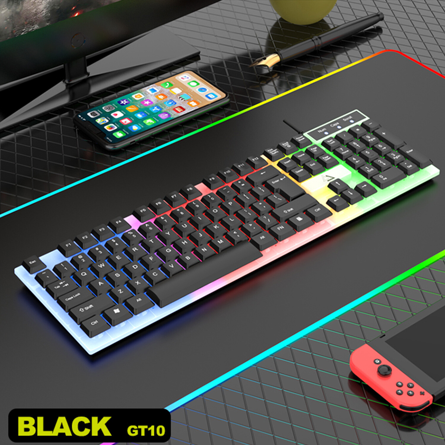 RGB Mouse & Backlit Keyboard, 104-Key Suspension Keycap, Wired USB for PC