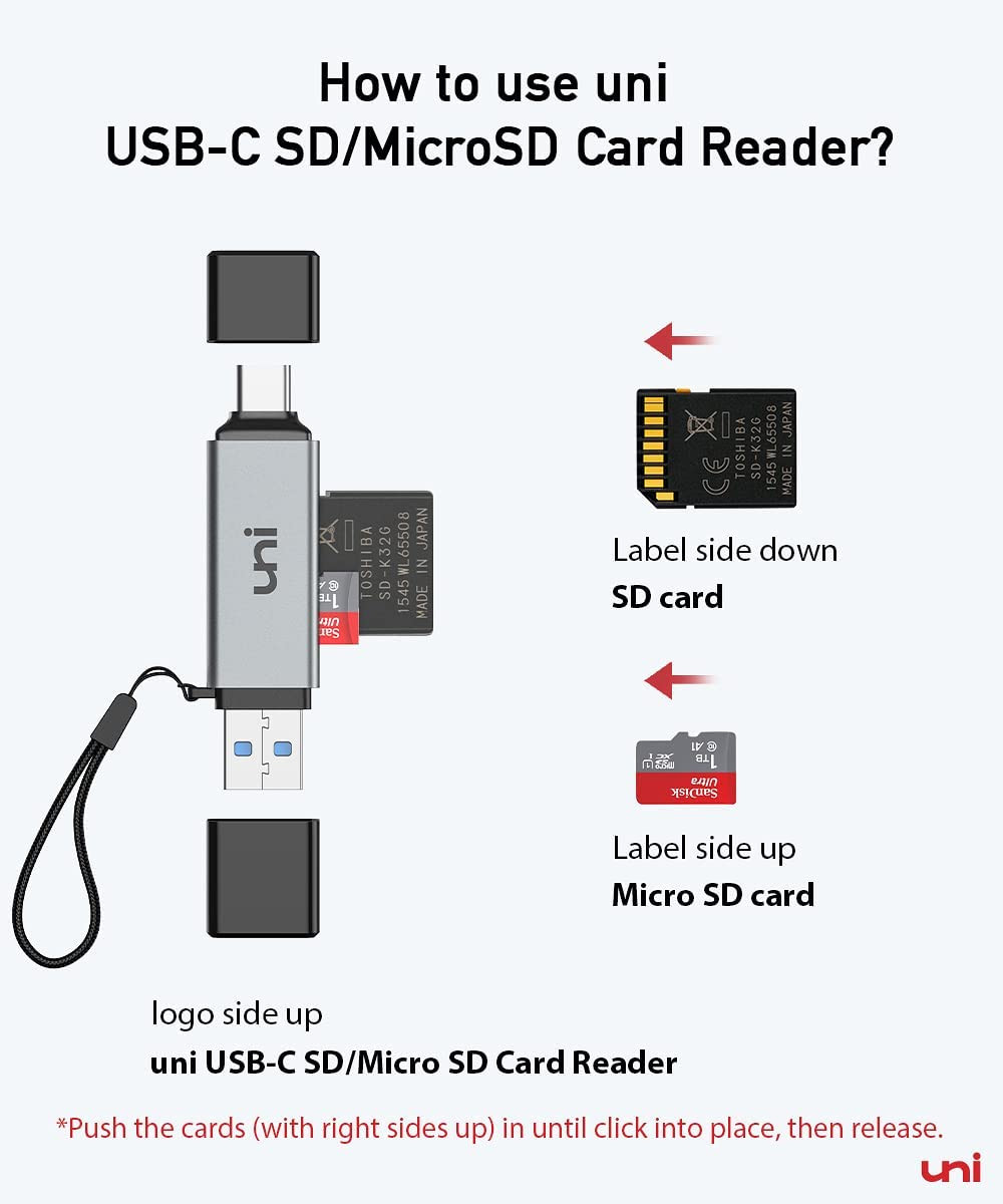 Uni SD Card Reader, High-Speed USB C to Micro SD Card Adapter USB 3.0 Dual Slots