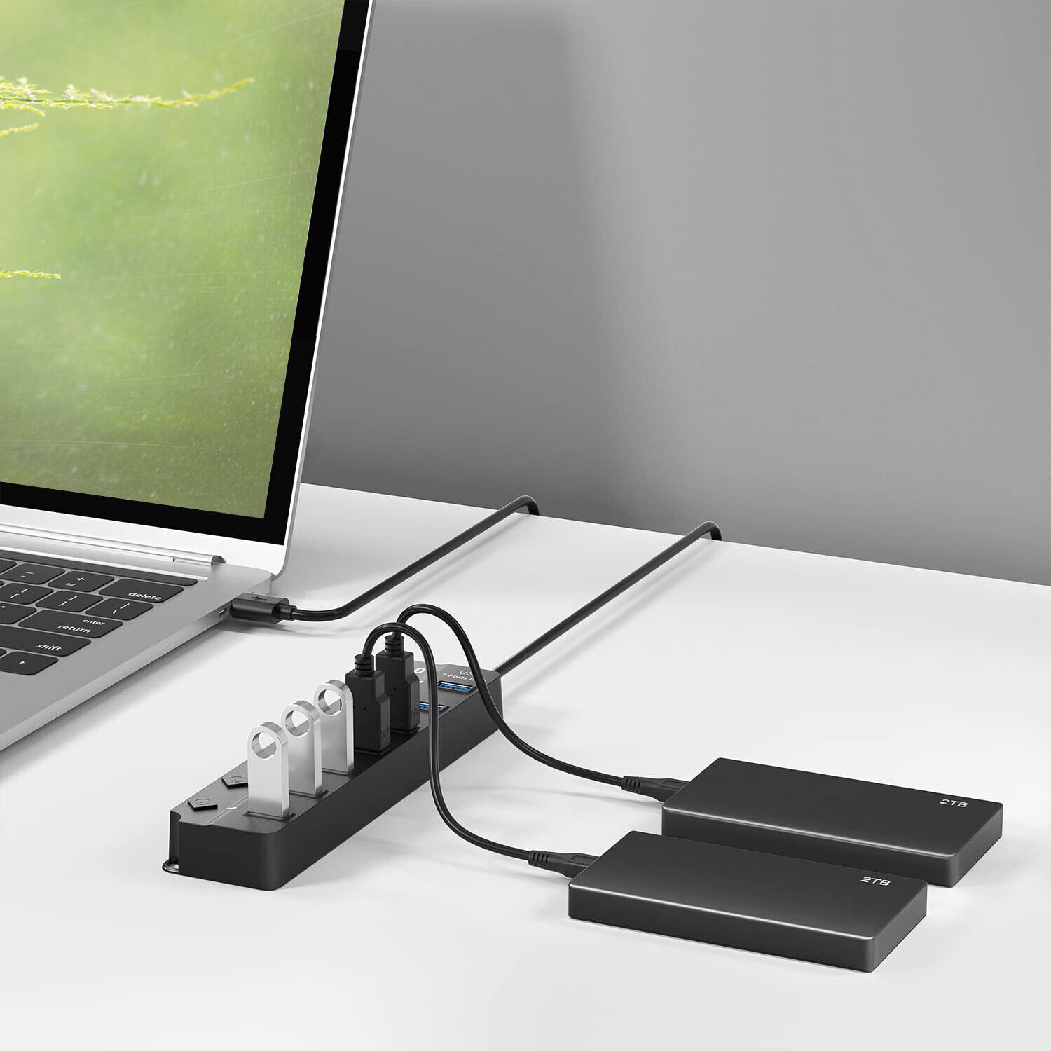 7 Port USB 3.0 Hub Splitter Adapter On/Off Switch High Speed For PC Laptop Mac