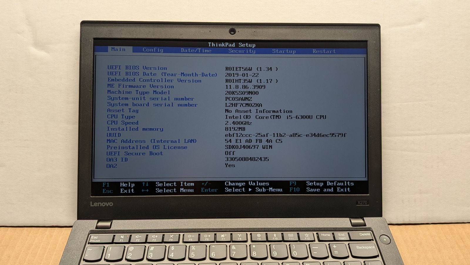 Lenovo ThinkPad X270 Intel i5-6300U 2.4GHz 12.5″FHD 8GB 256GB SSD Win11 w/ac