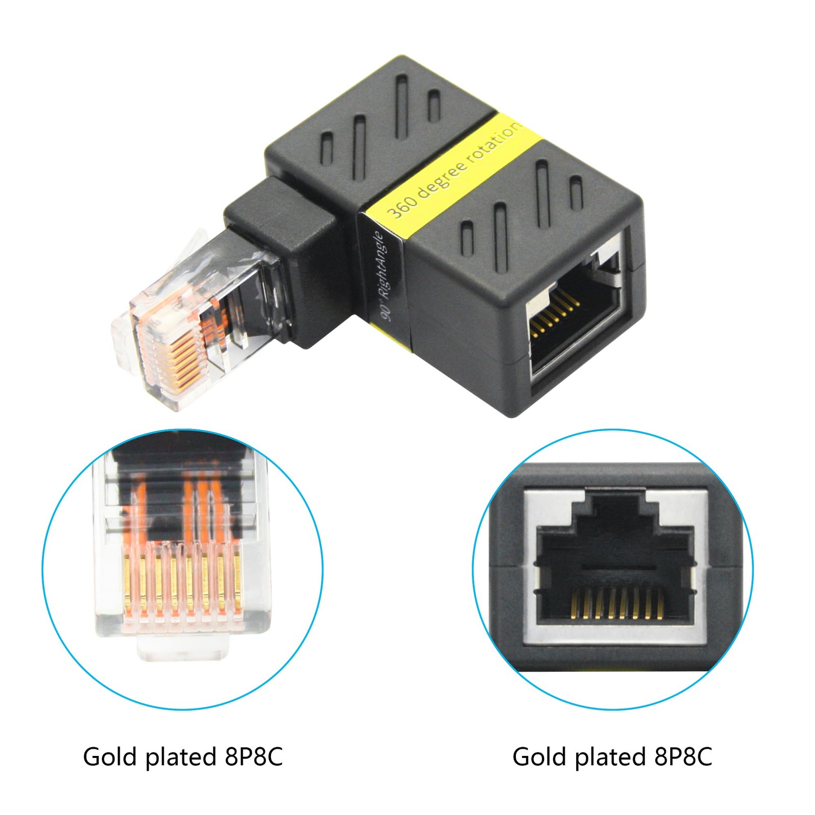 90 Degree Cat 6 Ethernet Extender Adapter 180 Rotated RJ45 Male Female 2 PCS