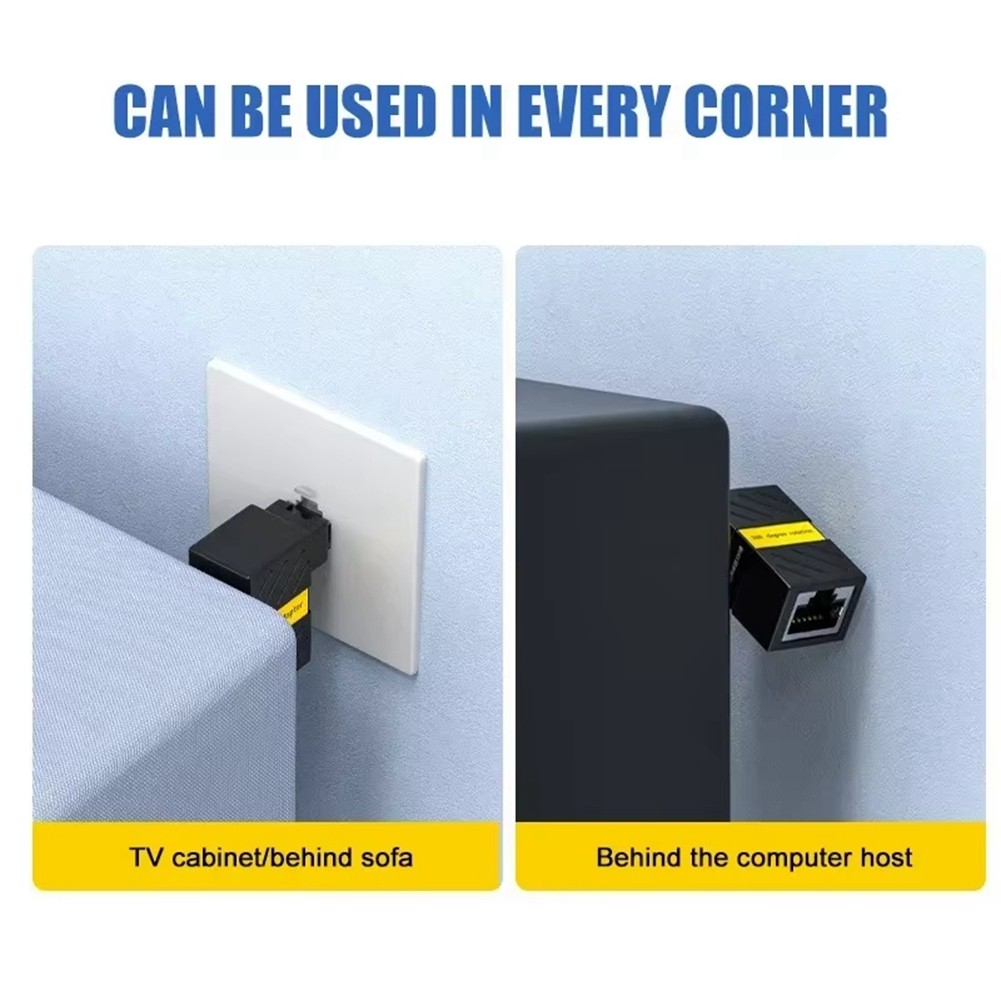 RJ45 360° Rotatable Plug 90 Degrees Right Angle Elbow Gigabit Adapter4973