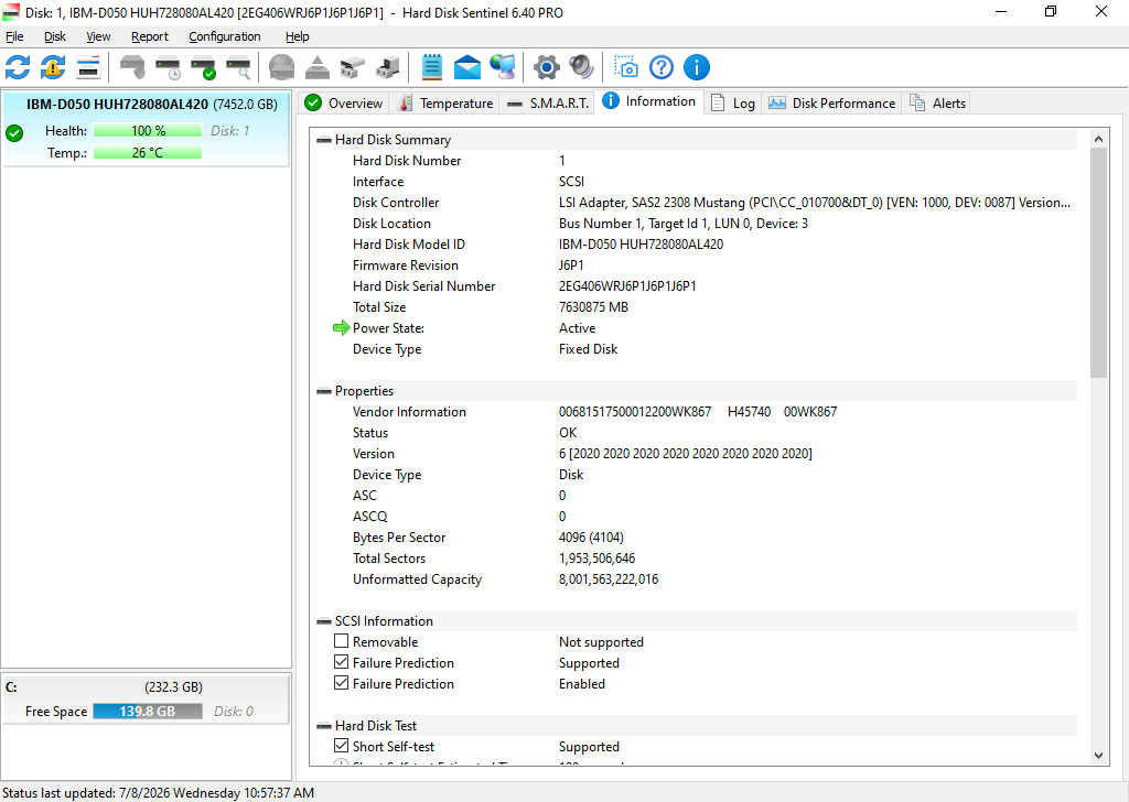 HGST 8TB Ultrastar He8 7.2K SAS 3.5″ Hard Drive HDD HUH728080AL4200 100% Health