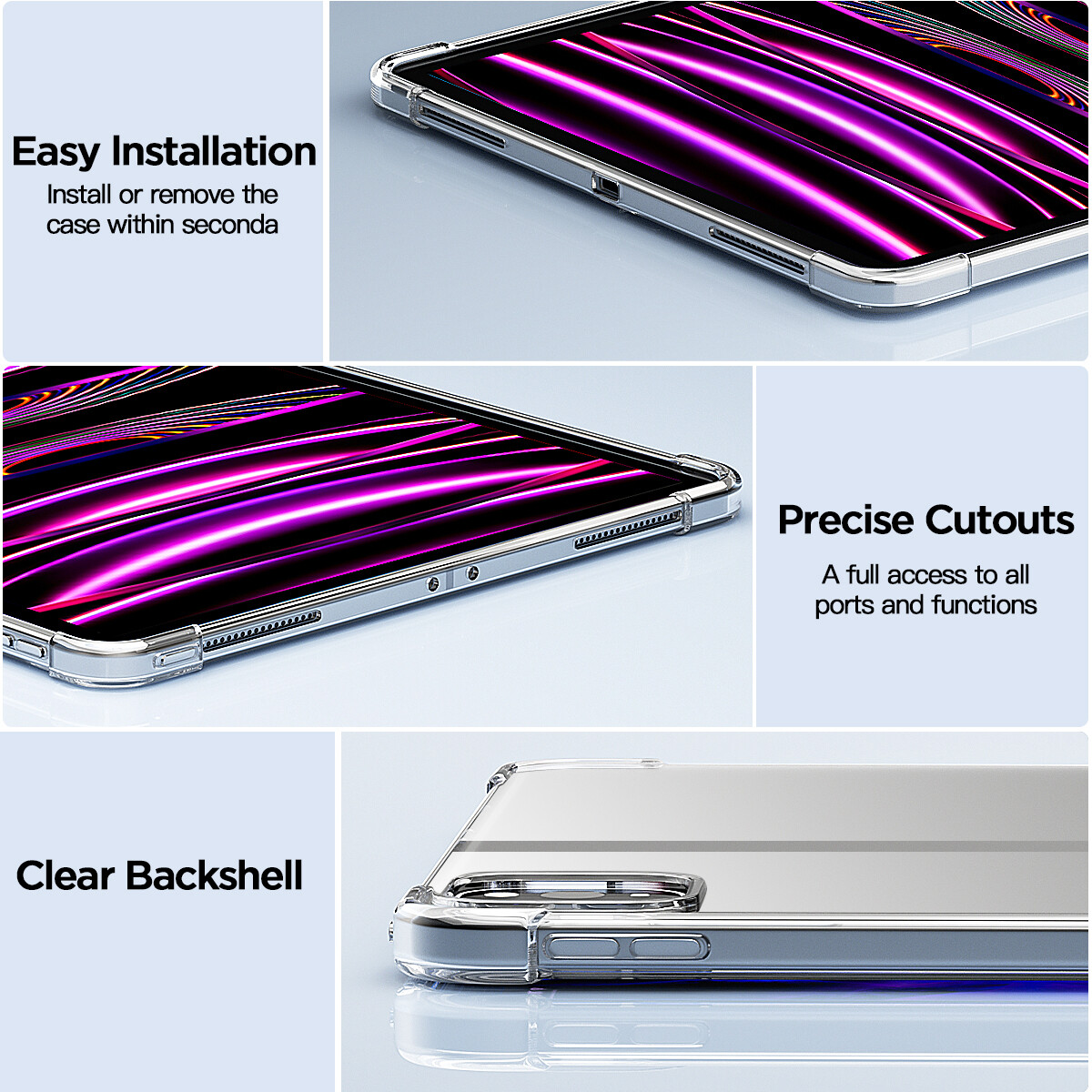 For iPad Pro 12.9 in 6th/5th/4th Generation Case Clear TPU Shockproof Slim Cover
