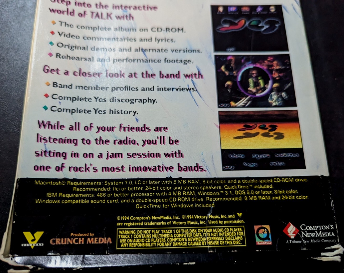 Yes Active CD-ROM Talk Album Mac/PC Software 1994 Sealed + Original Box- Music