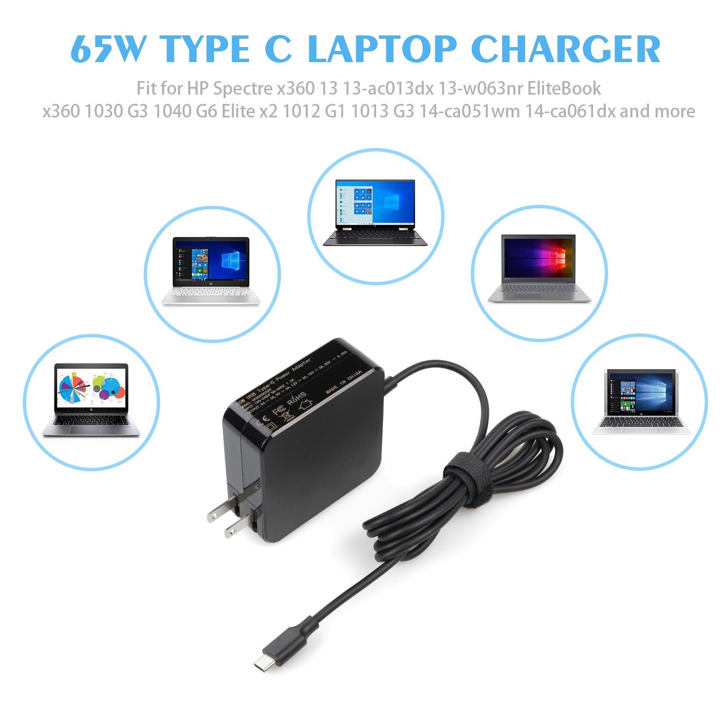 LOT Charger 65W USB C Type C for Acer/Lenovo/HP/Asus/Samsung Power Laptop