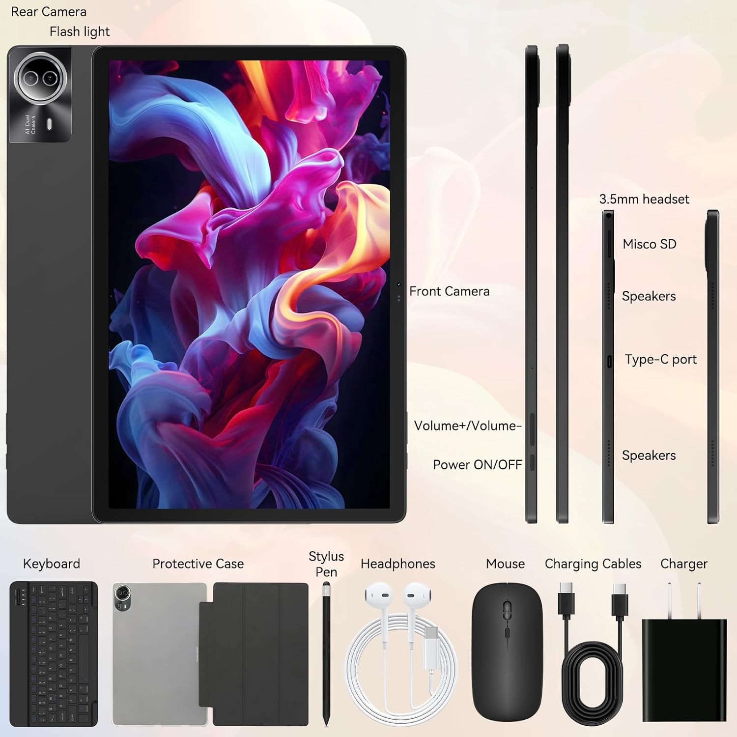 Android 15 14inch Large Tablet, 30GB+256GB,1920×1200 IPS 10000mAh WiFi 5G 8-Core