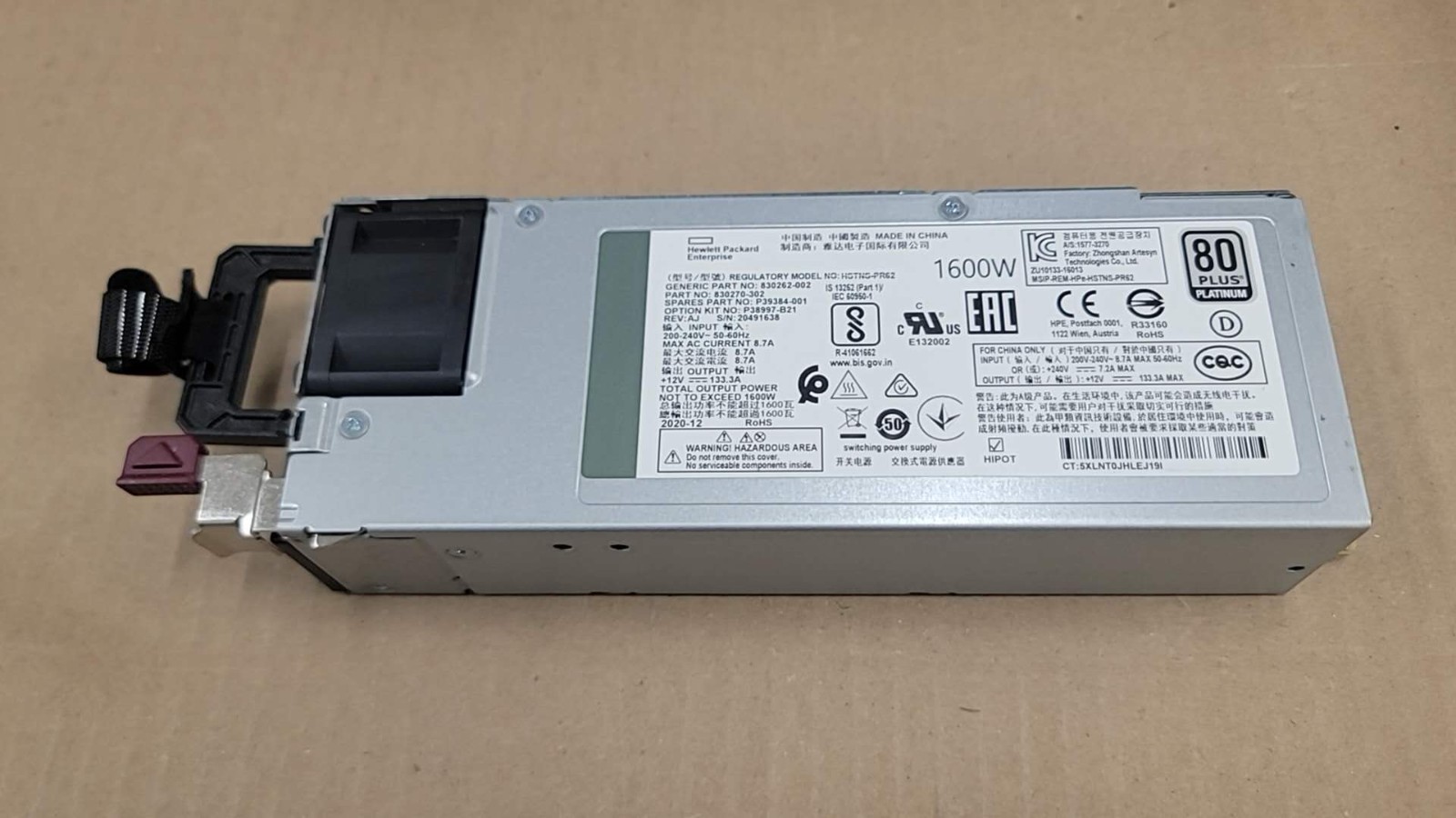 HP 830262-001 1600W FLEX 80 PLUS PLATINUM PS – 830272-B21, 863373-001