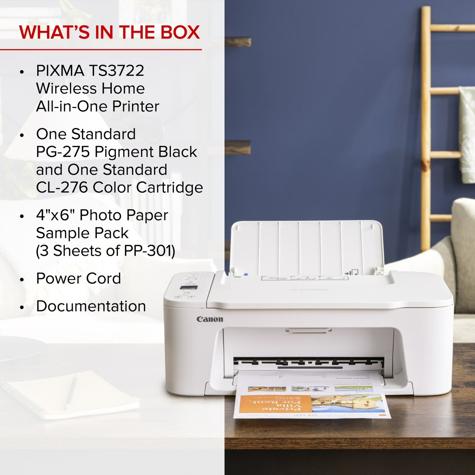 Canon PIXMA TS3722 Wireless All-In-One Inkjet Printer for Home Office