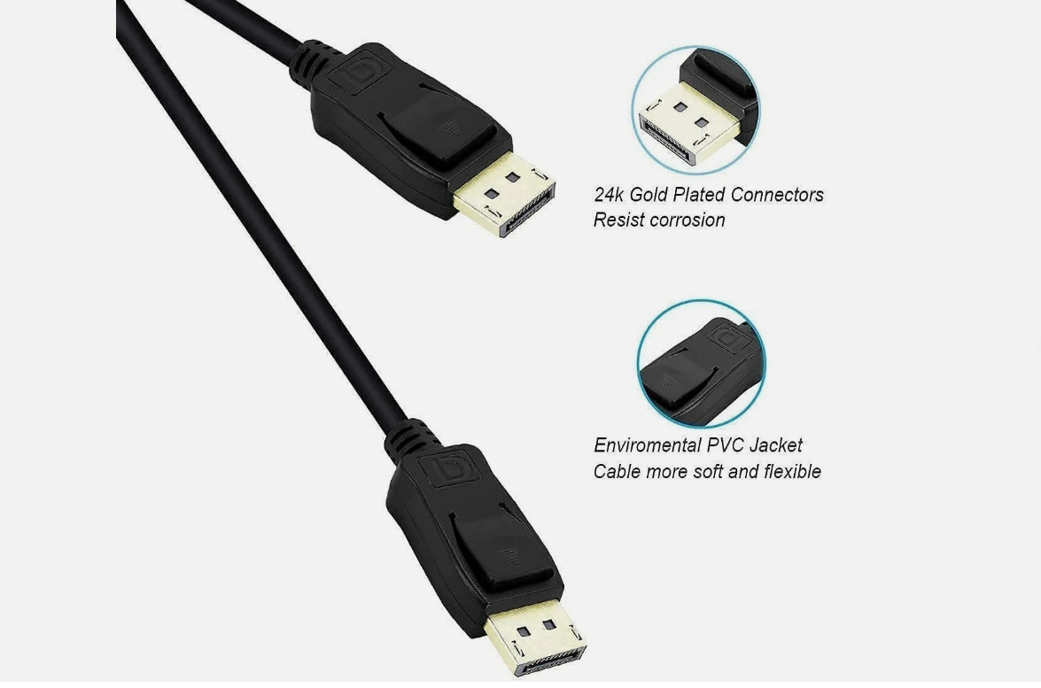 6FT DisplayPort Cable Male to Male, 4K High Definition DP Cord with Latches