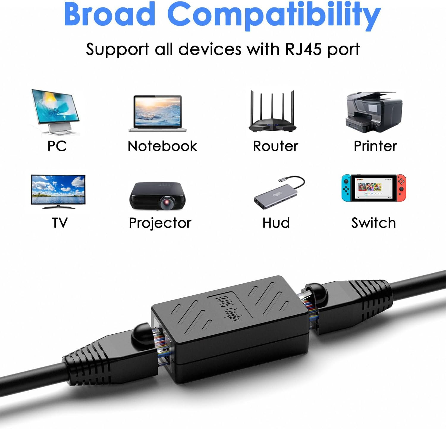 1-5PACK RJ45 Inline Coupler Cat6/Cat5e Ethernet Network Cable Extender Connector