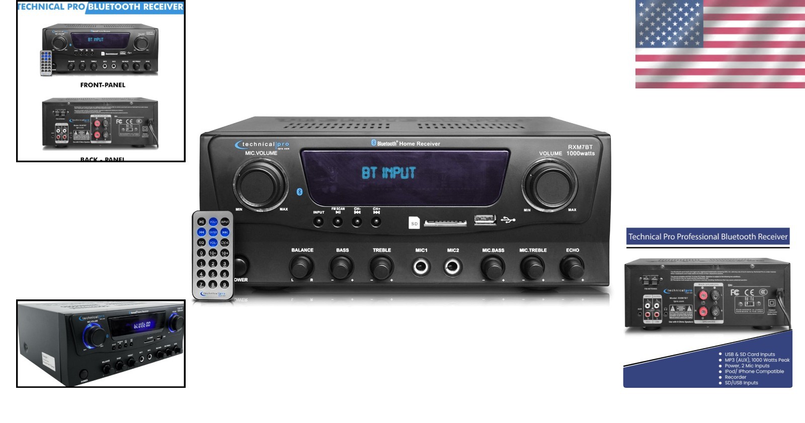 Bluetooth Stereo Audio Receiver 1000W USB/SD/FM