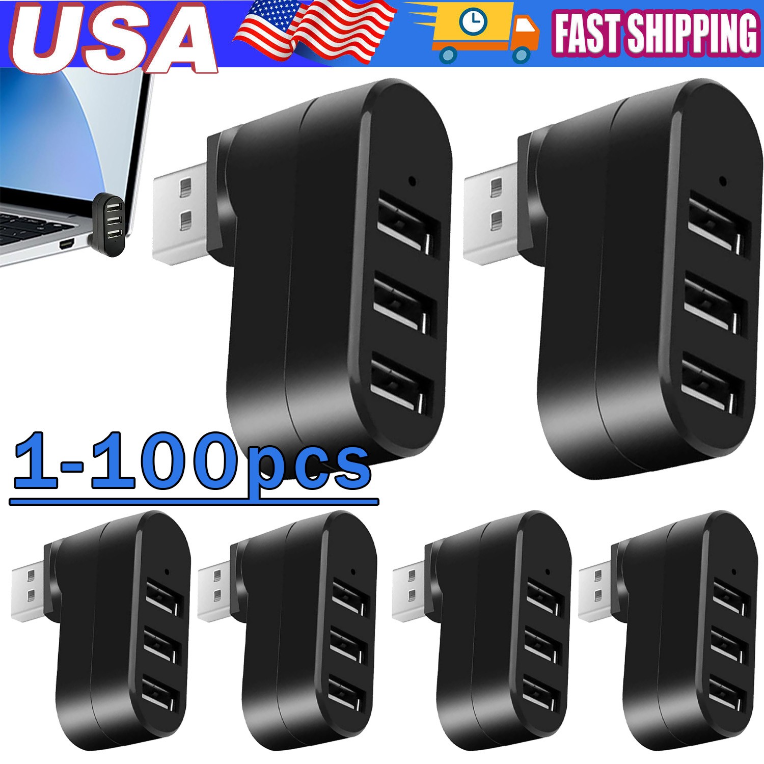 3 Port High Speed USB 3.0 HUB Splitter Expansion Desktop PC Laptop Adapter Lot
