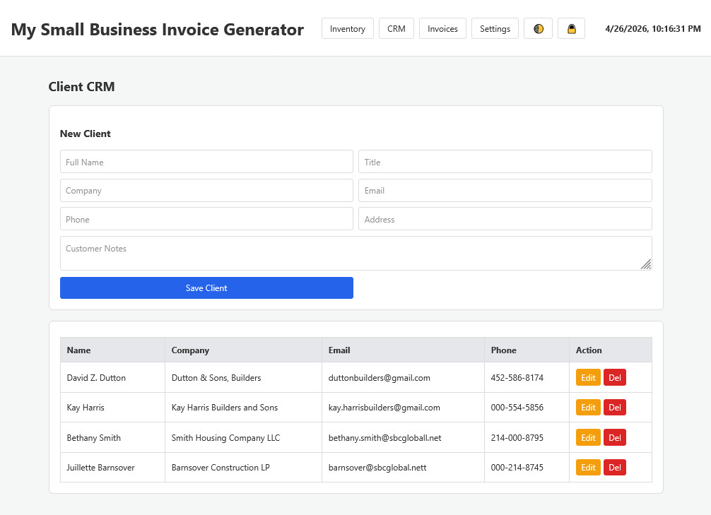 Universal O.S. – Small Business Invoice Generator, CRM and Inventory Management