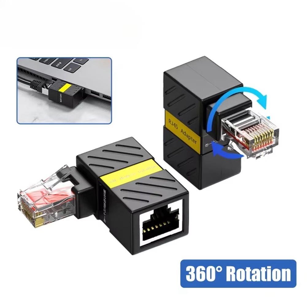 RJ45 360° Rotatable Plug 90 Degrees Right Angle Elbow Gigabit Adapter4973