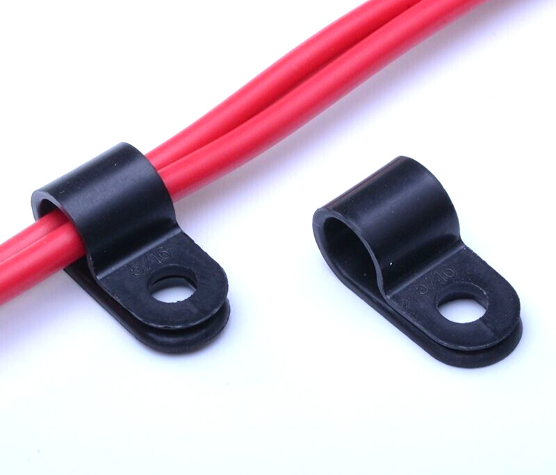 100 PCS PACK 1/2″ Inch R-Type CABLE CLAMPS NYLON BLACK HOSE WIRE ELECTRICAL UV