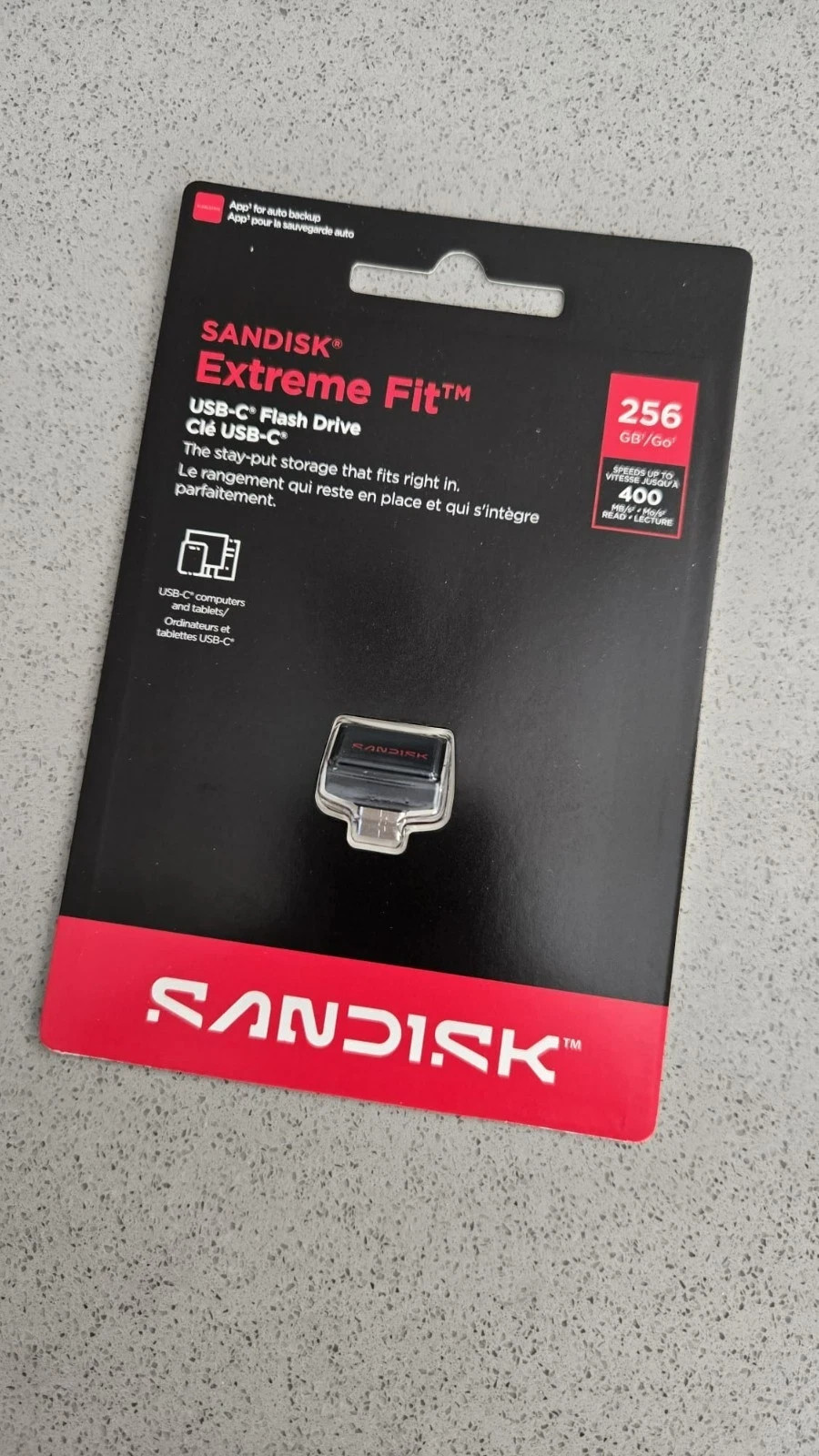 SanDisk Extreme Fit USB-C 256GB USB 3.2 Type-C, 400MBs Drive SDCZ530-256G-G46