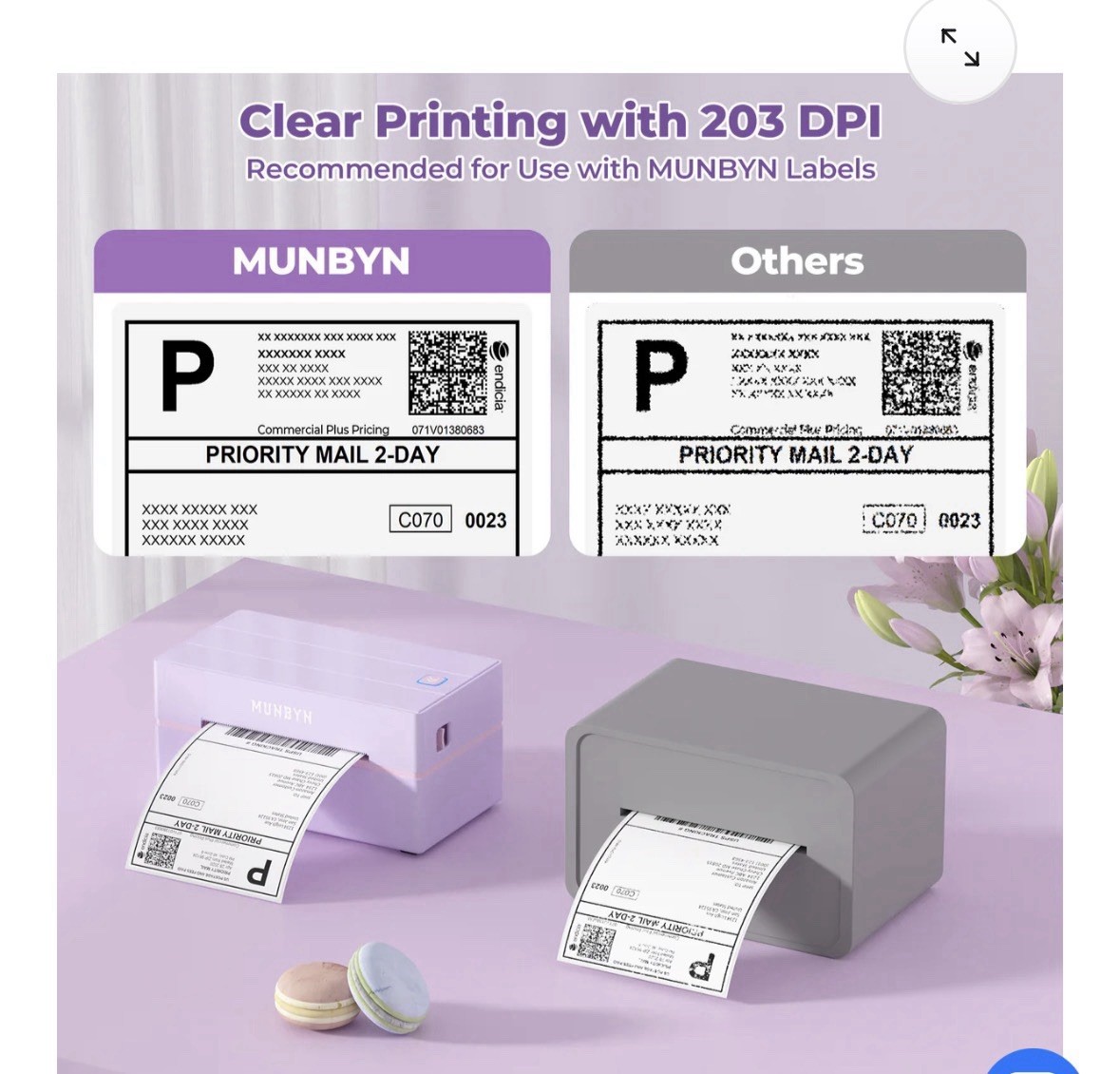 New Purple lMUNBYN RealWriter 130B Thermal Printer – Bluetooth, USB, No Ink
