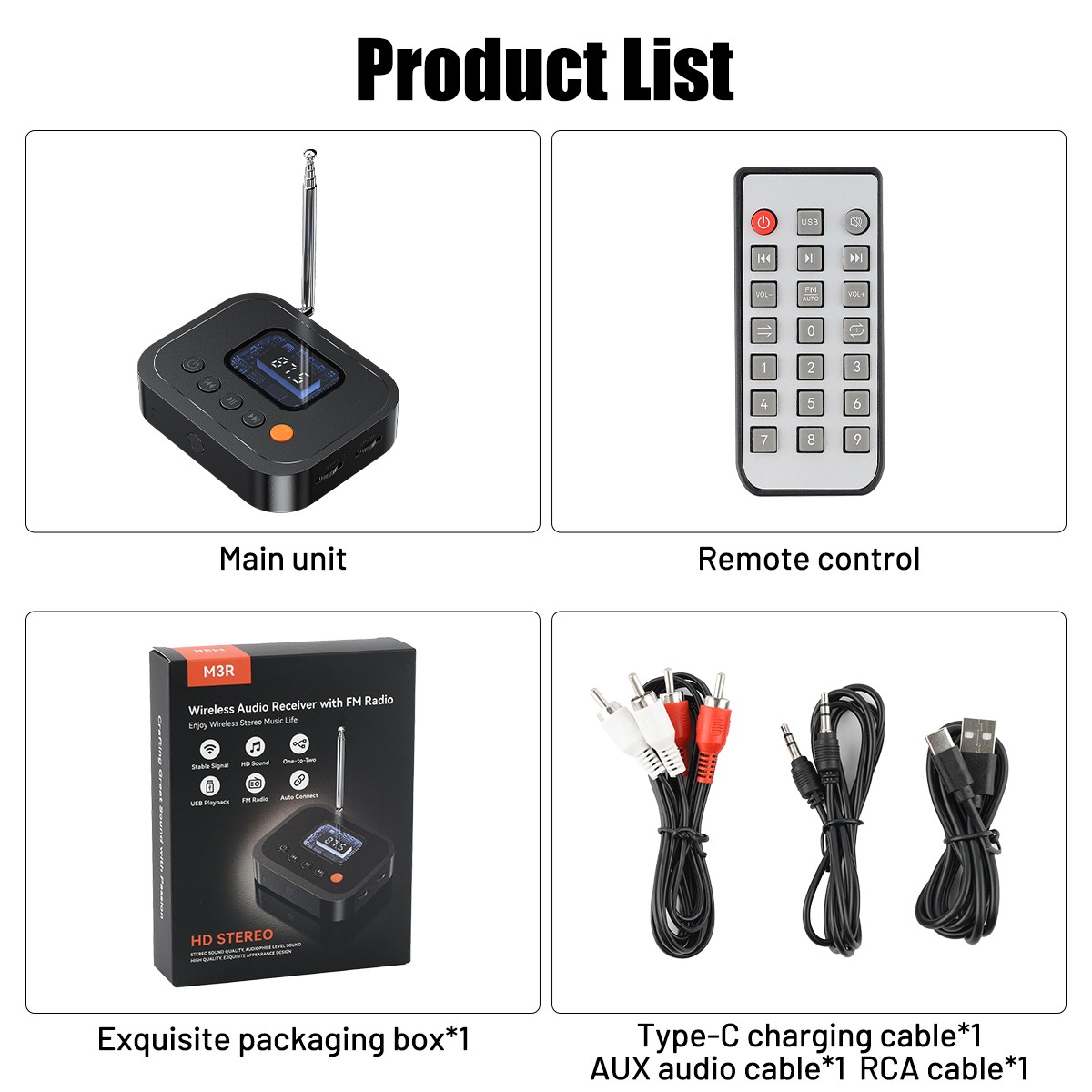 Bluetooth 6.0 Audio Receiver FM Radio 3.5Mm AUX RCA/USB/U Disk Bluetooth Adapter
